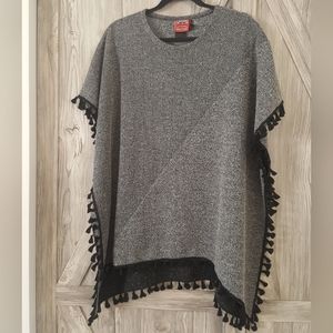 Simon Chang Pom Pom Fringe Poncho
